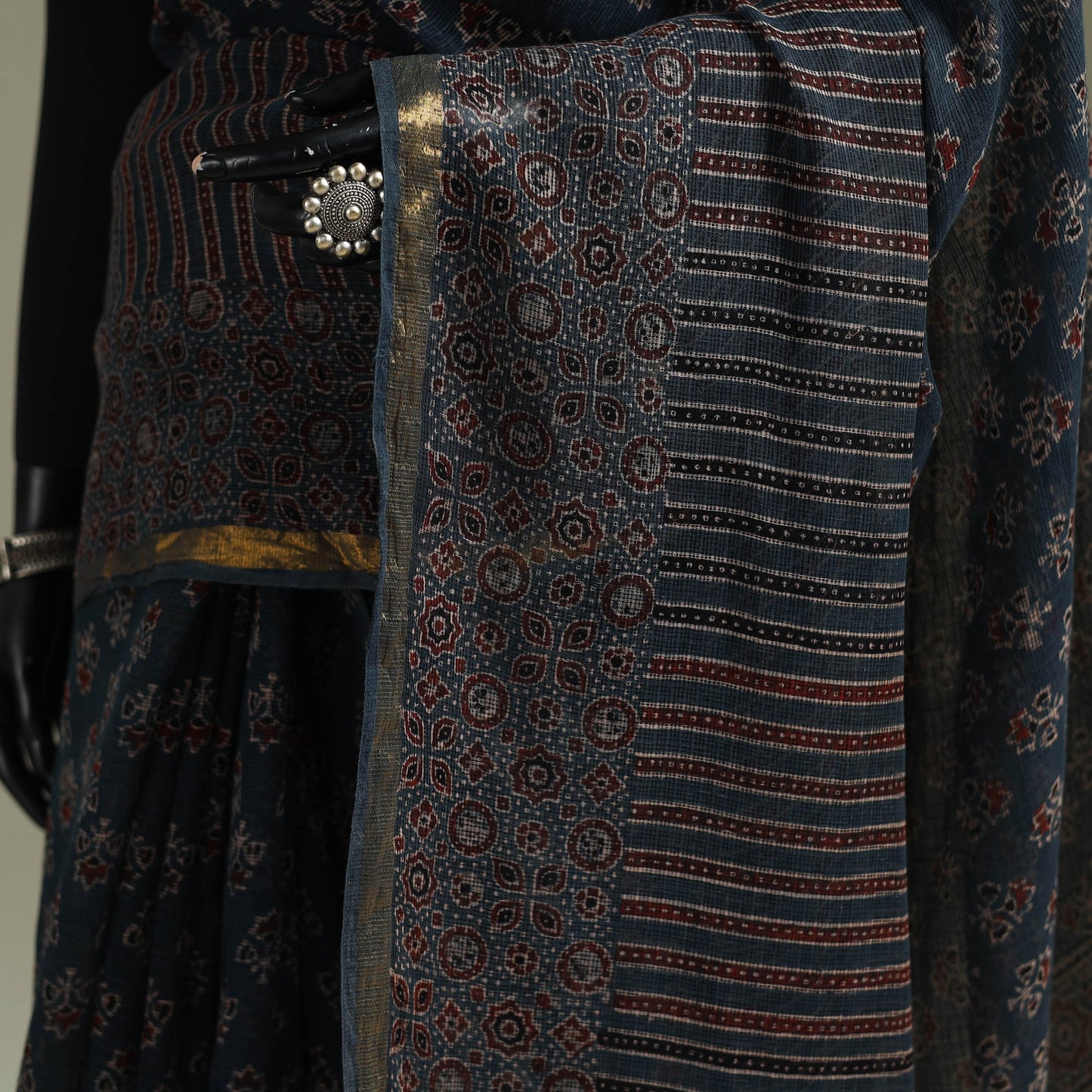 Kutch ajrakh hand block print natural dyed kota doria