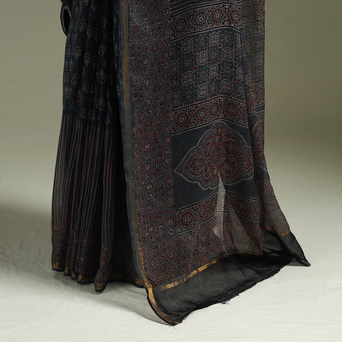 Kutch ajrakh hand block print natural dyed kota doria