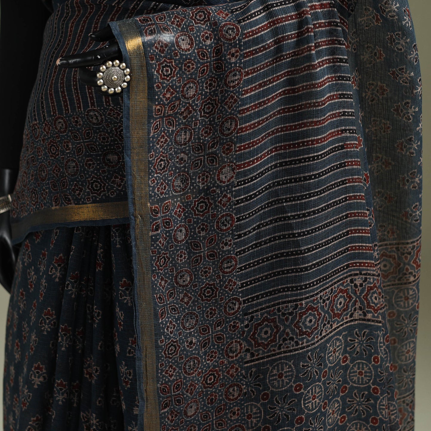 Kutch ajrakh hand block print natural dyed kota doria