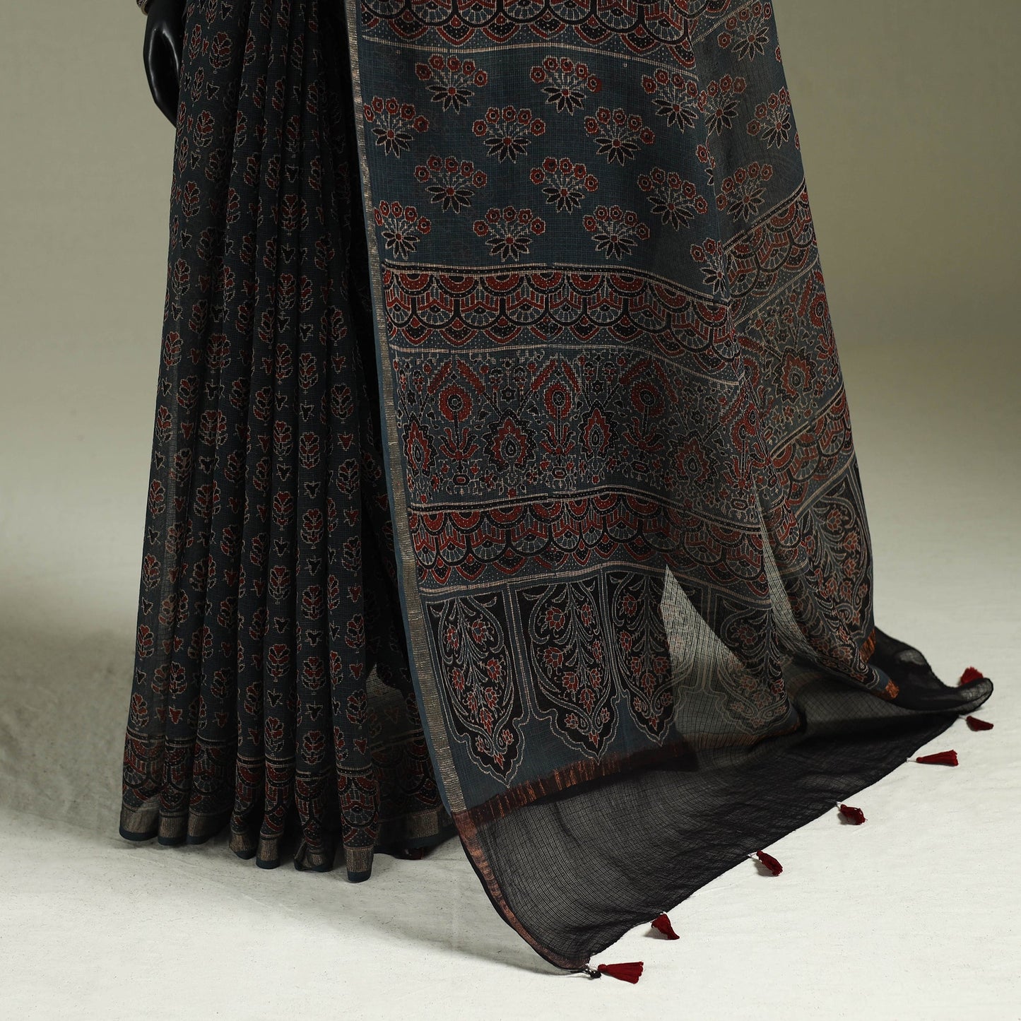 Kutch ajrakh hand block print natural dyed kota doria