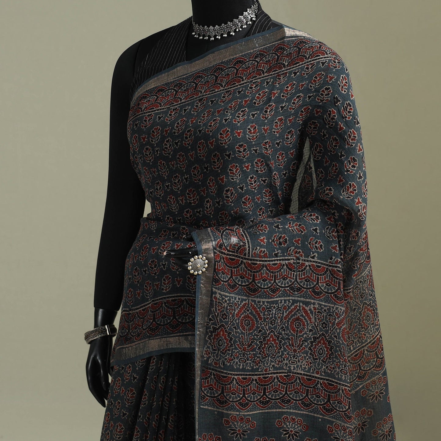 Kutch ajrakh hand block print natural dyed kota doria
