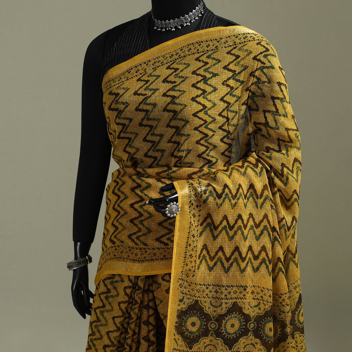 Kutch ajrakh hand block print natural dyed kota doria