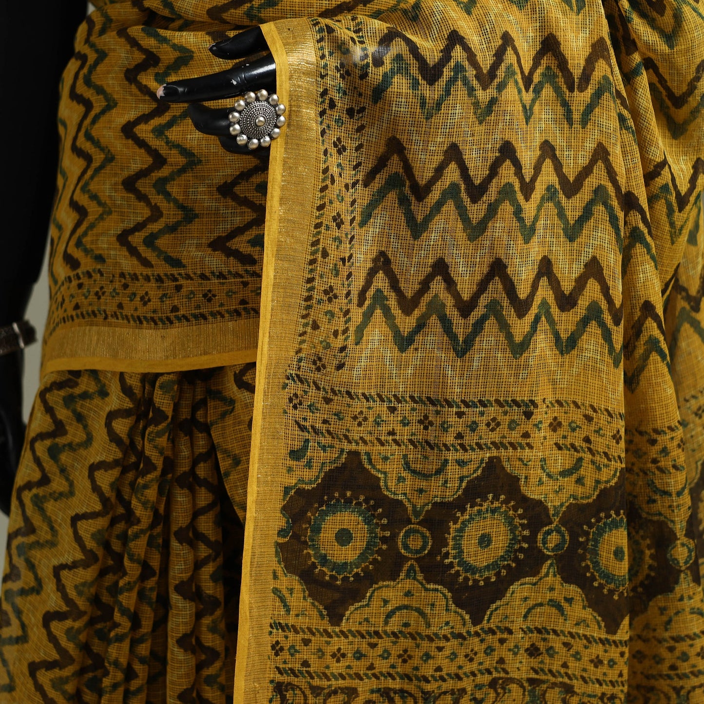 Kutch ajrakh hand block print natural dyed kota doria