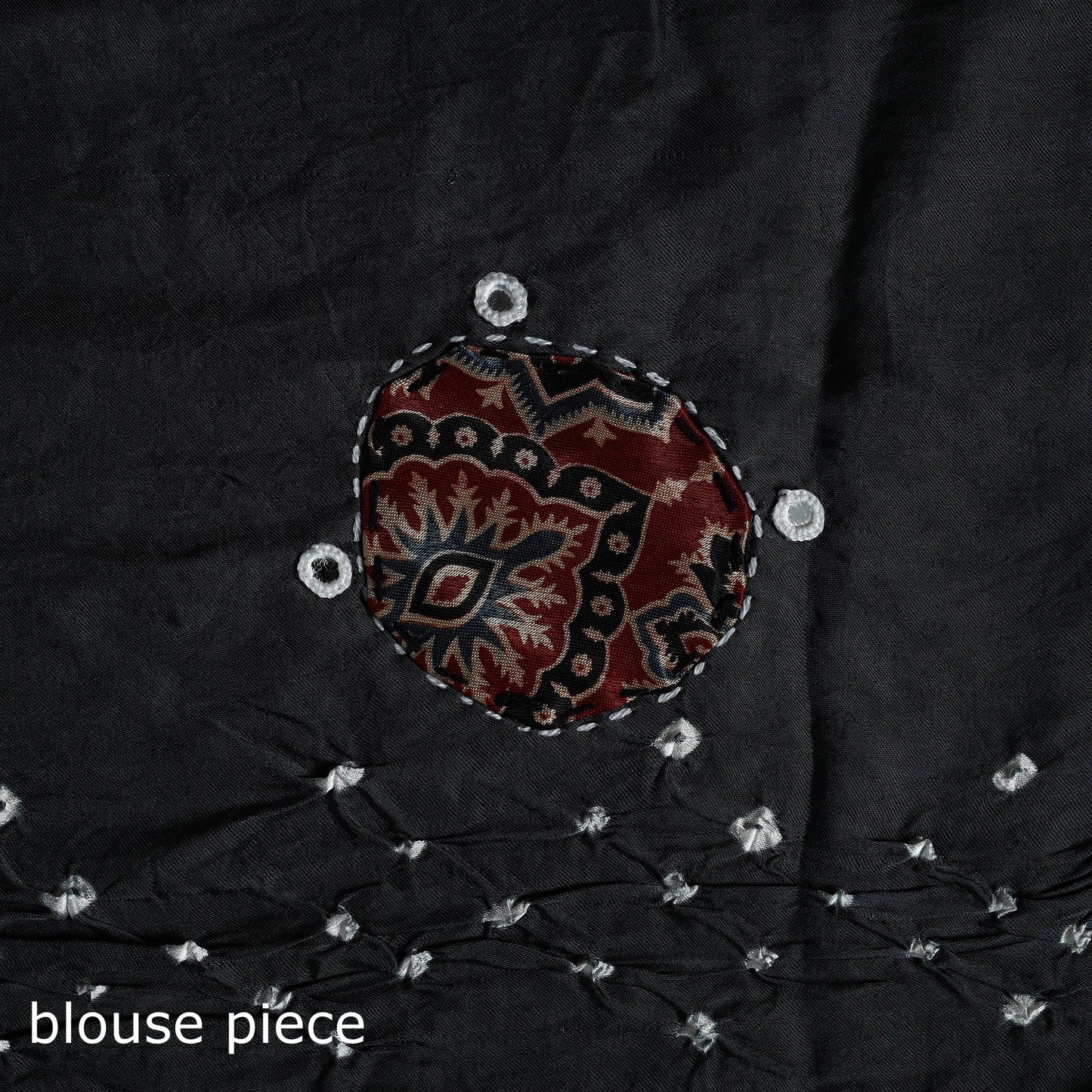Kutch ajrakh patch tie-dye modal silk bandhani with mirror