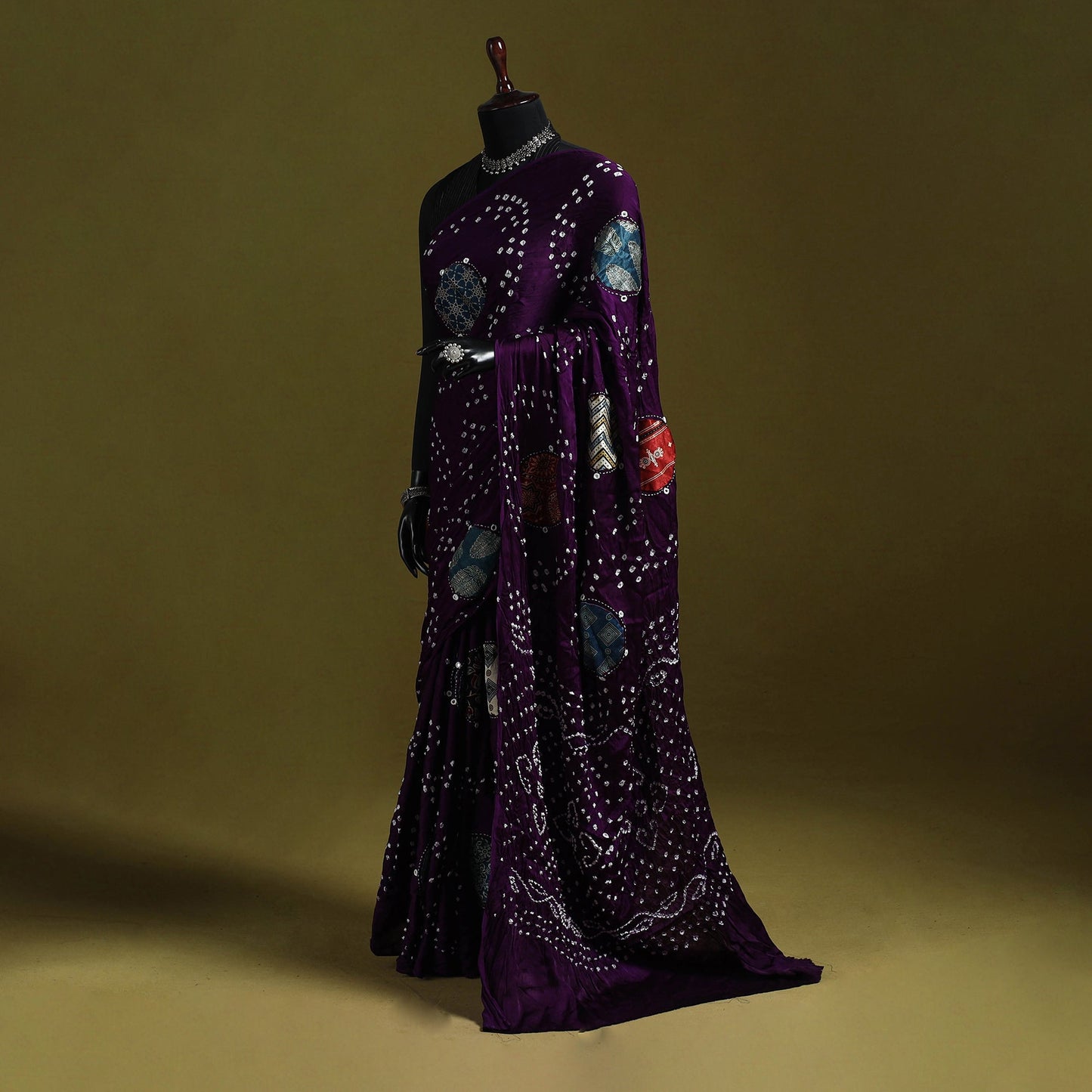 Kutch ajrakh patch tie-dye modal silk bandhani with mirror