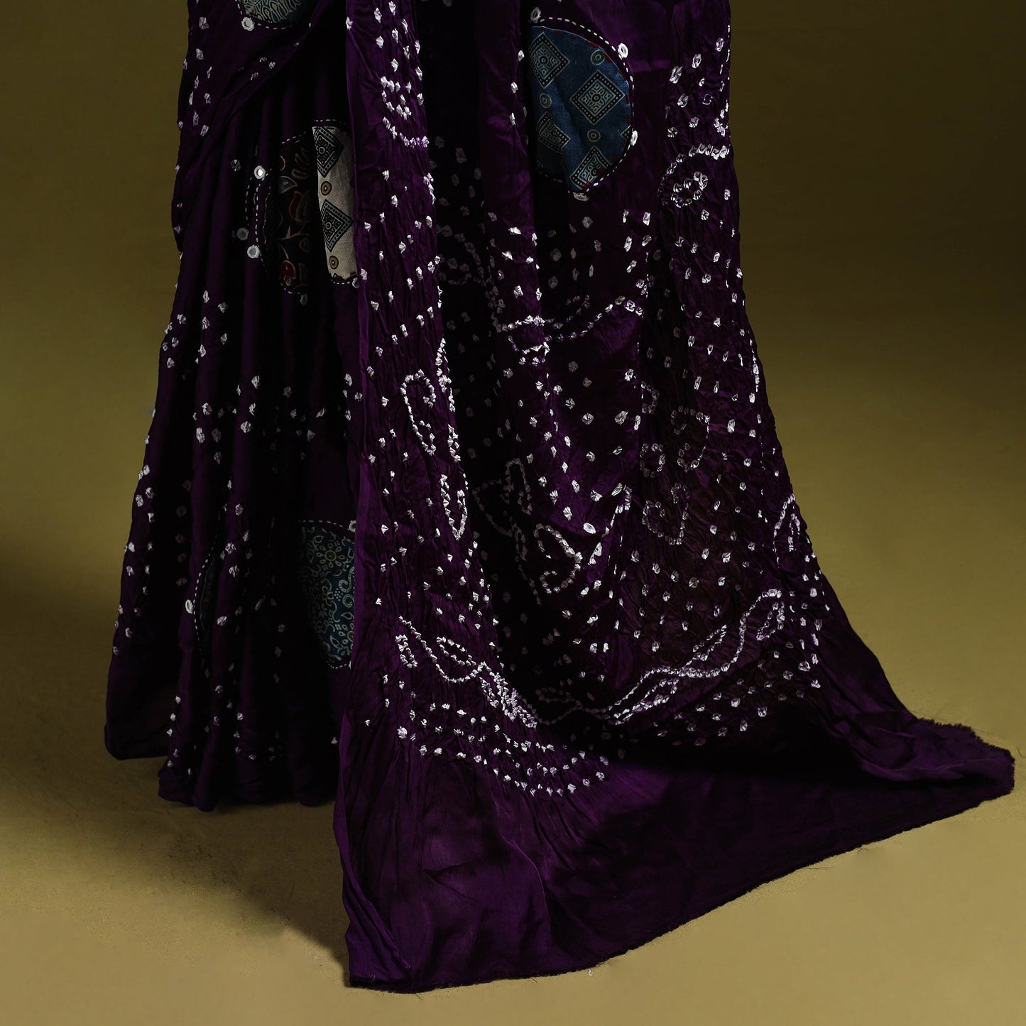 Kutch ajrakh patch tie-dye modal silk bandhani with mirror