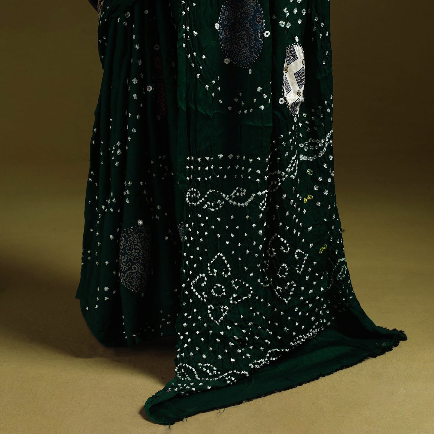 Kutch ajrakh patch tie-dye modal silk bandhani with mirror