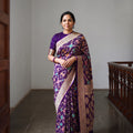Purple Kutch Bandhani Fine Georgette Banarasi Neem Zari Jaal Saree, draped and worn by a woman, AI visual of the saree, iTokri