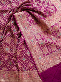 Pink Kutch Bandhani Fine Georgette Banarasi Neem Zari Jaal Saree, draped and worn by a woman, AI visual of the saree, iTokri