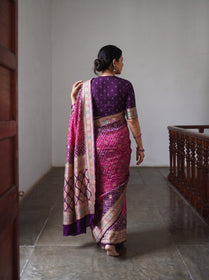 Pink Kutch Bandhani Fine Georgette Banarasi Neem Zari Jaal Saree, draped and worn by a woman, AI visual of the saree, iTokri