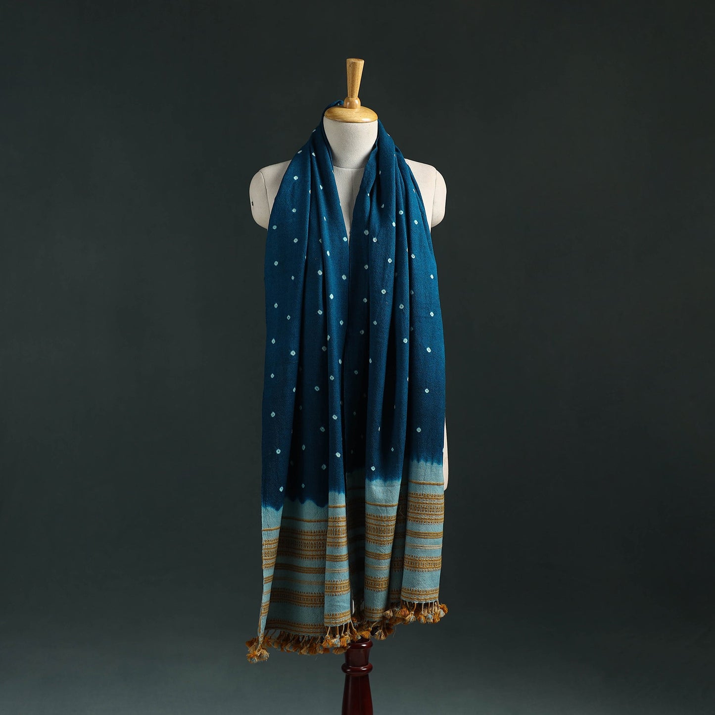 Kutch bandhani tie-dye handwoven merino wool shawl 11