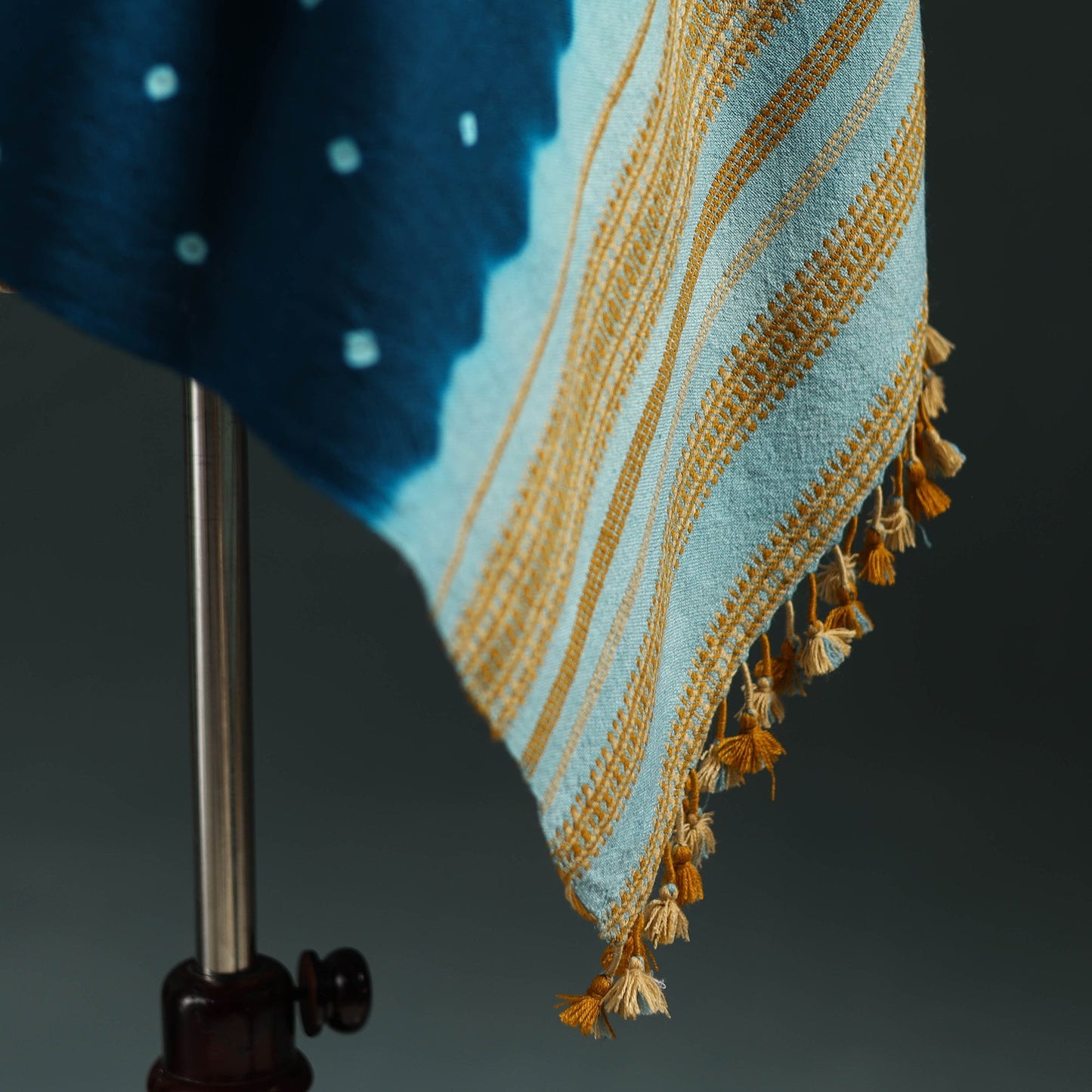 Kutch bandhani tie-dye handwoven merino wool shawl 11