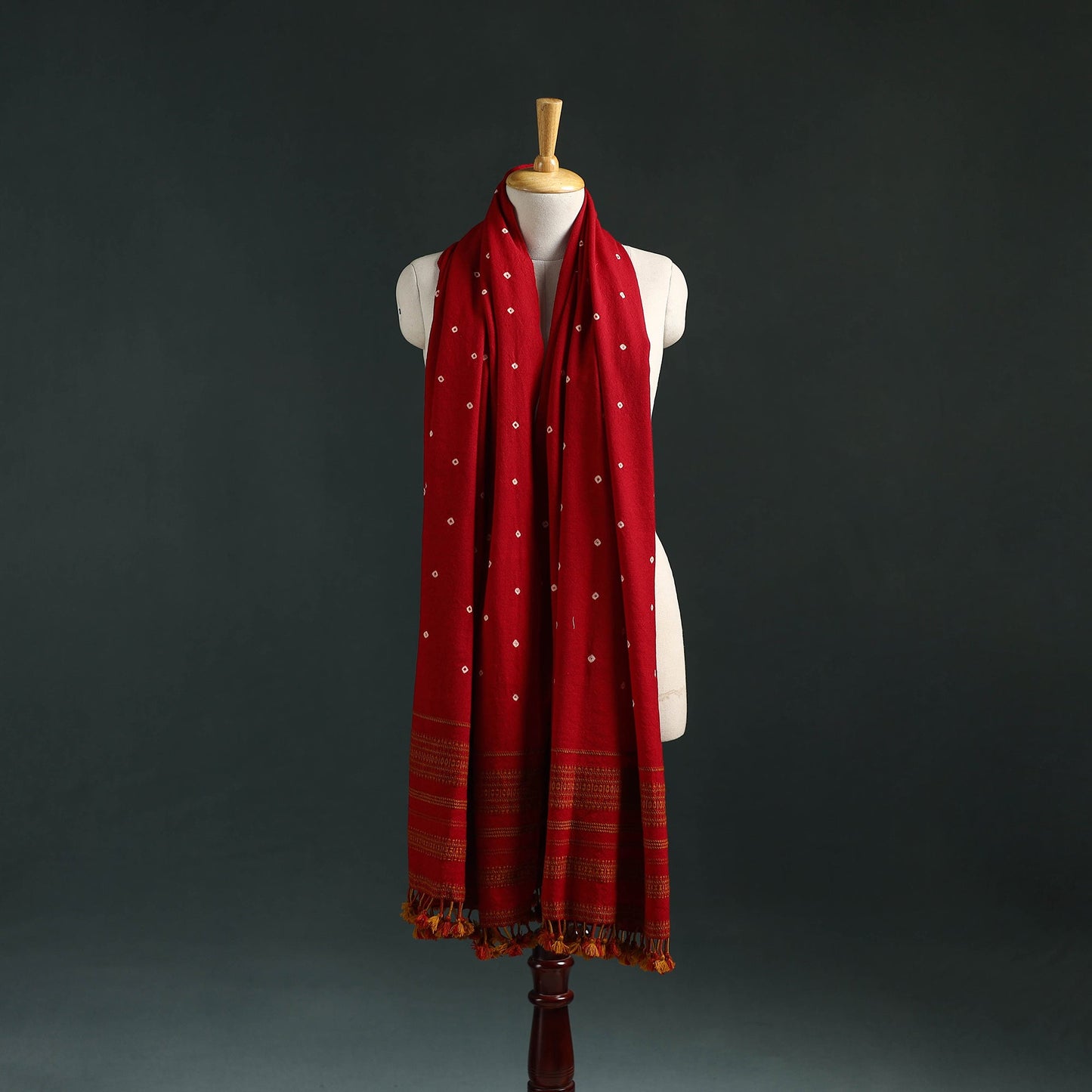 Kutch bandhani tie-dye handwoven merino wool shawl 13