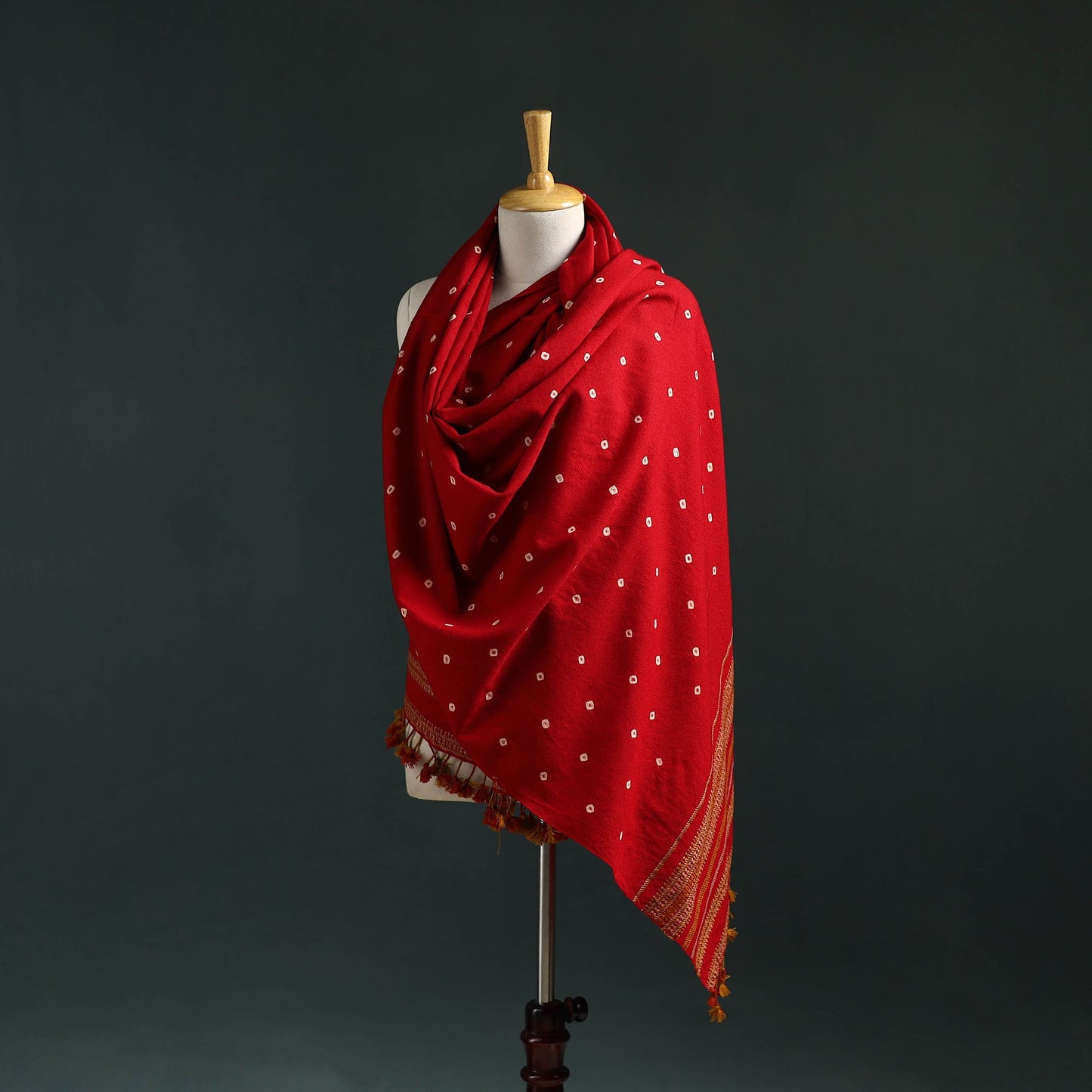 Kutch bandhani tie-dye handwoven merino wool shawl 14