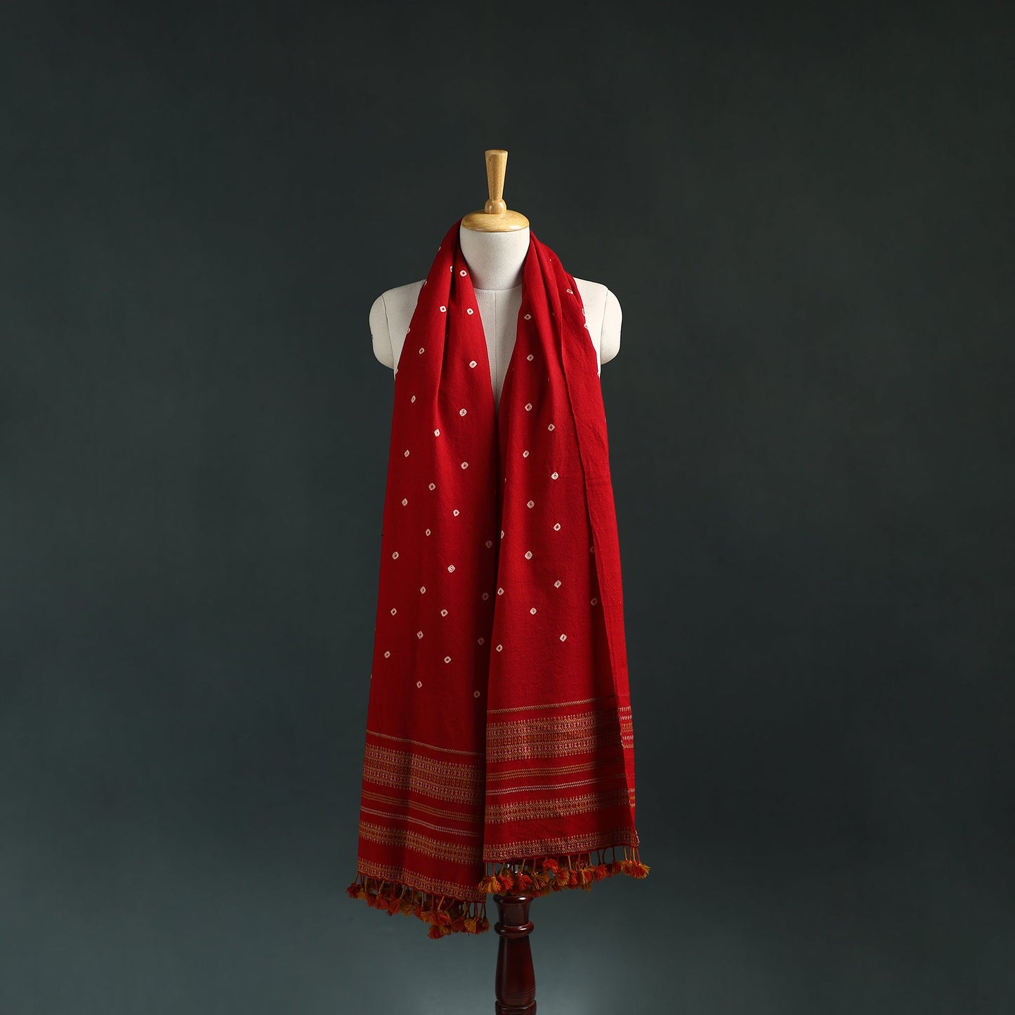 Kutch bandhani tie-dye handwoven merino wool shawl 14