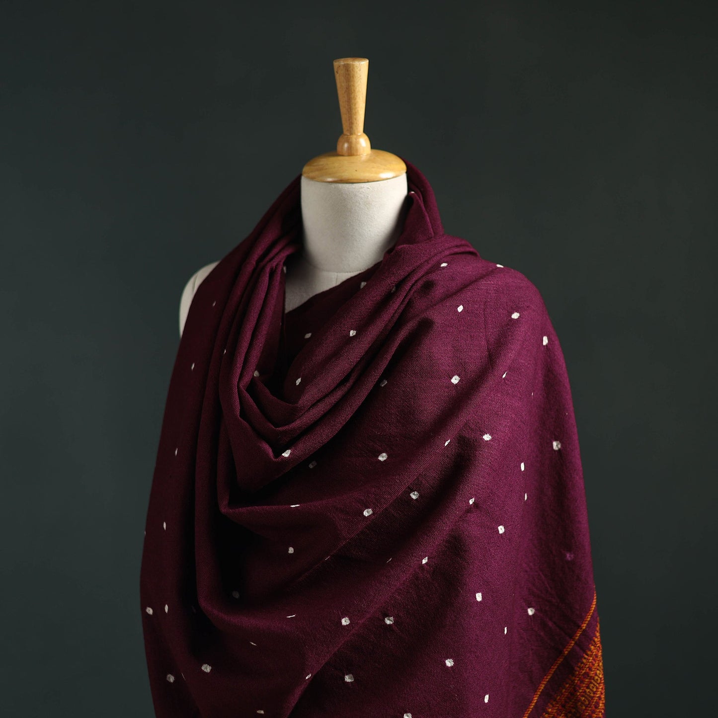 Kutch bandhani tie-dye handwoven merino wool shawl 15