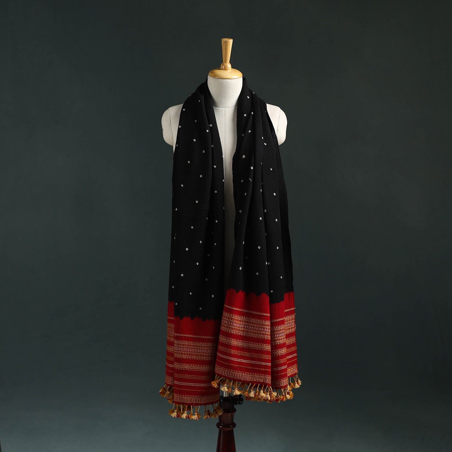Kutch bandhani tie-dye handwoven merino wool shawl 16