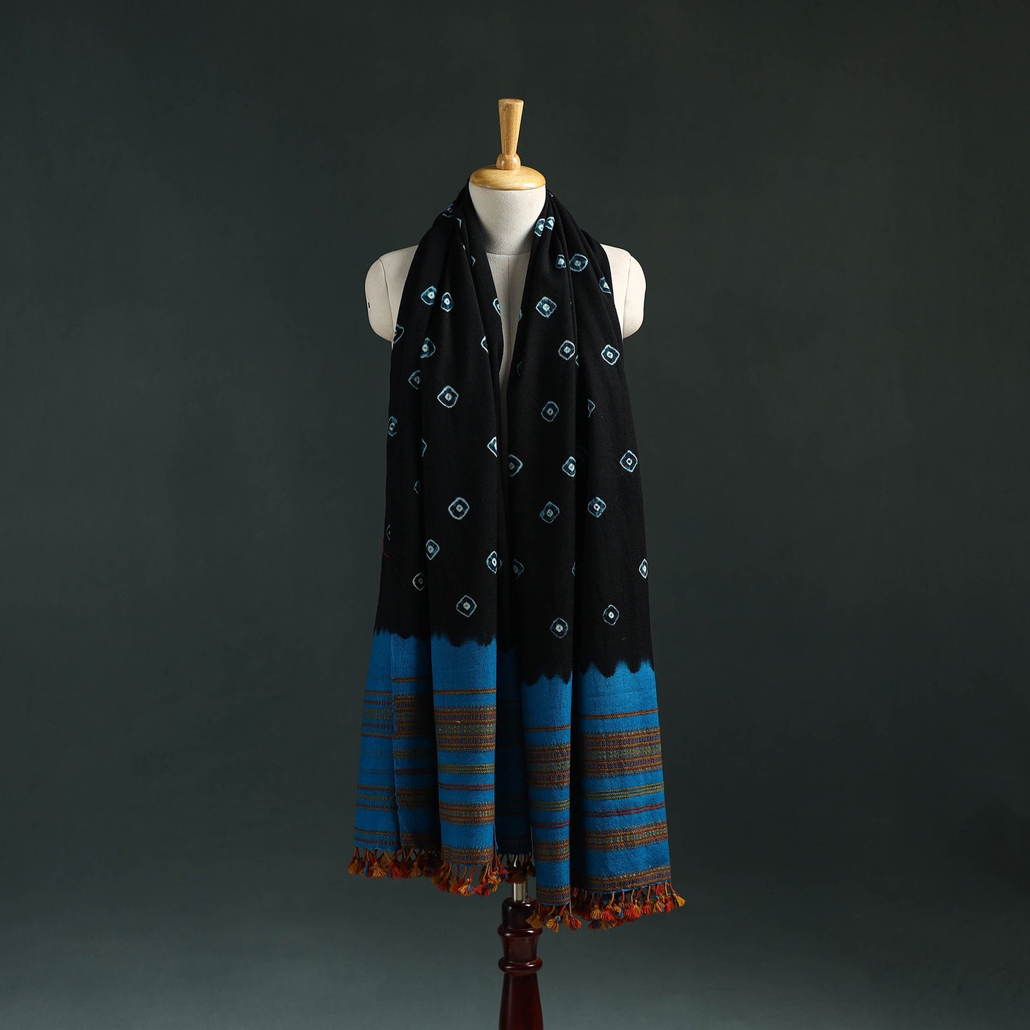 Kutch bandhani tie-dye handwoven merino wool shawl 17