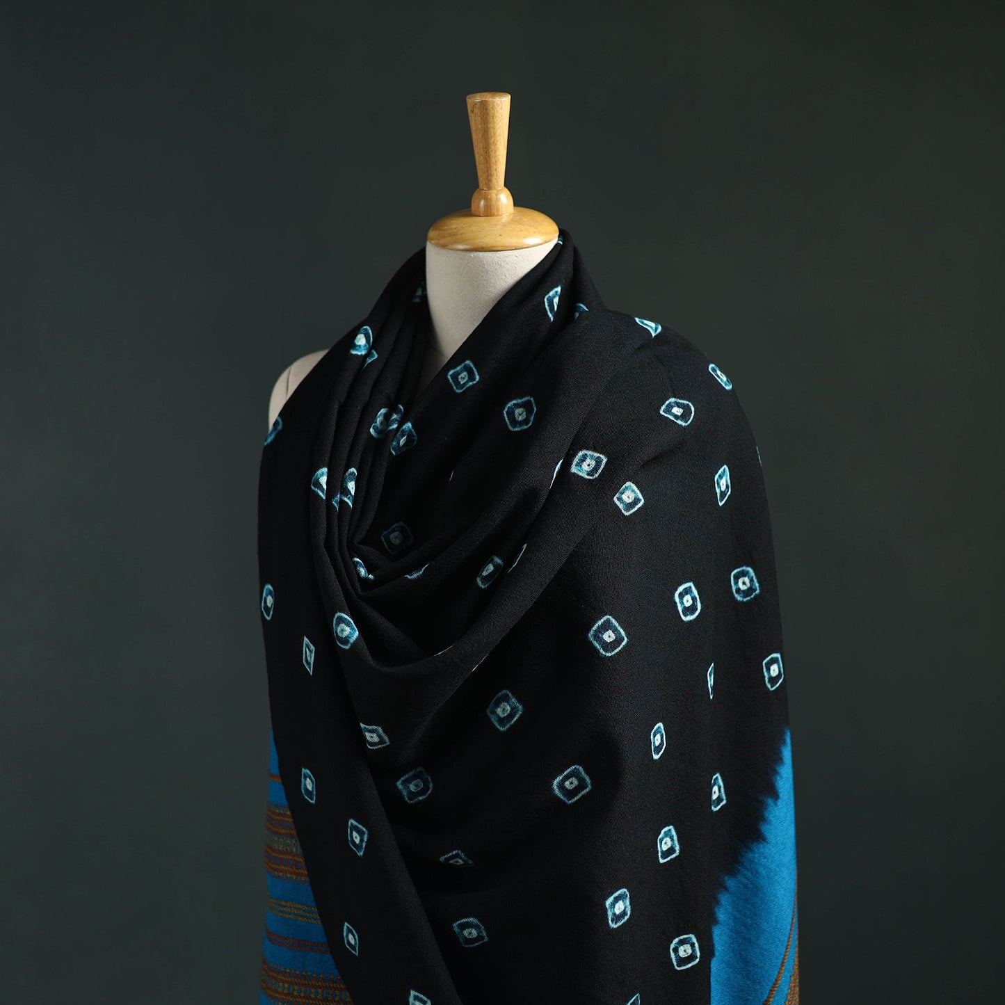 Kutch bandhani tie-dye handwoven merino wool shawl 17