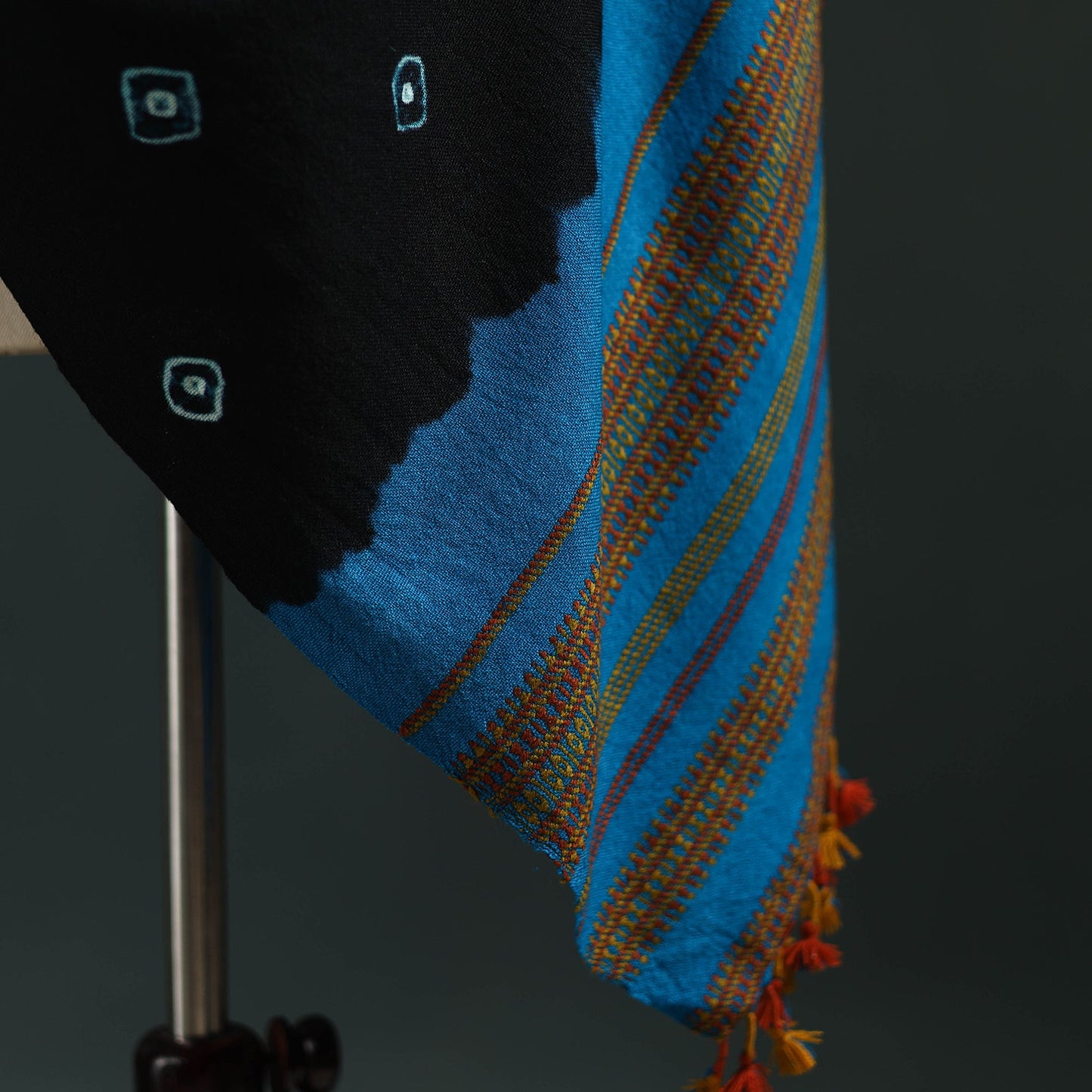 Kutch bandhani tie-dye handwoven merino wool shawl 17