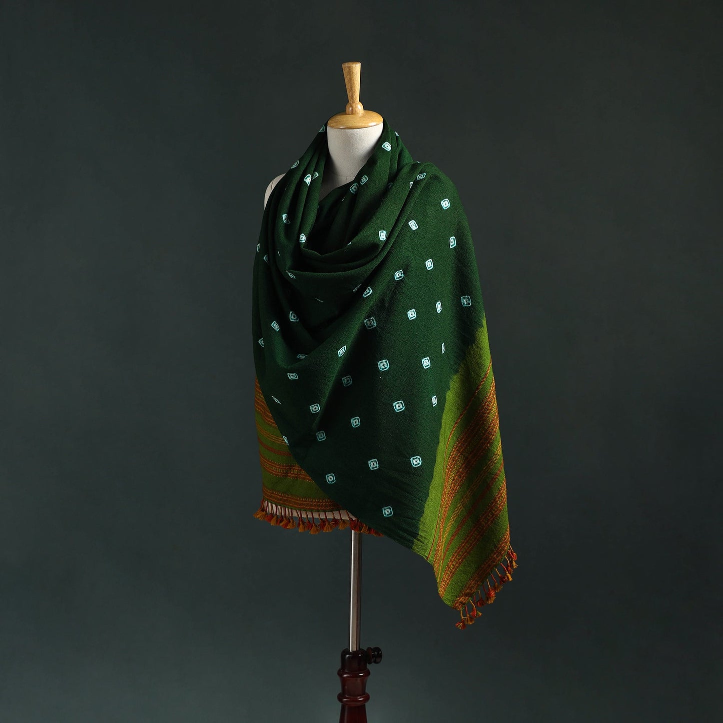 Kutch bandhani tie-dye handwoven merino wool shawl 20