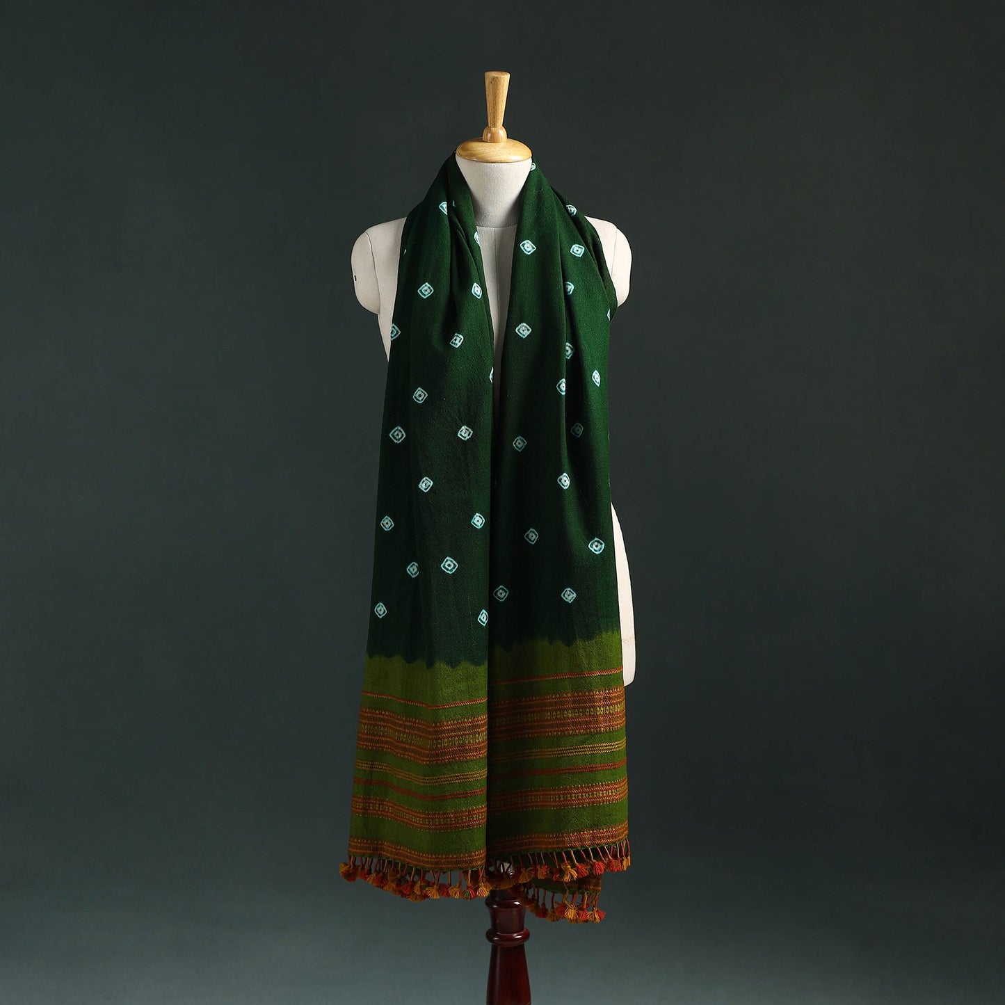 Kutch bandhani tie-dye handwoven merino wool shawl 20