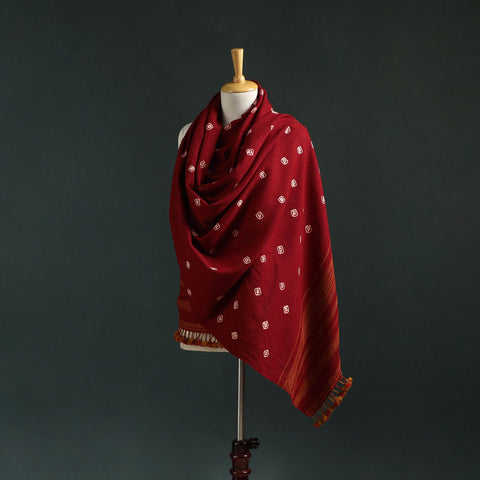 Kutch bandhani tie-dye handwoven merino wool shawl 23