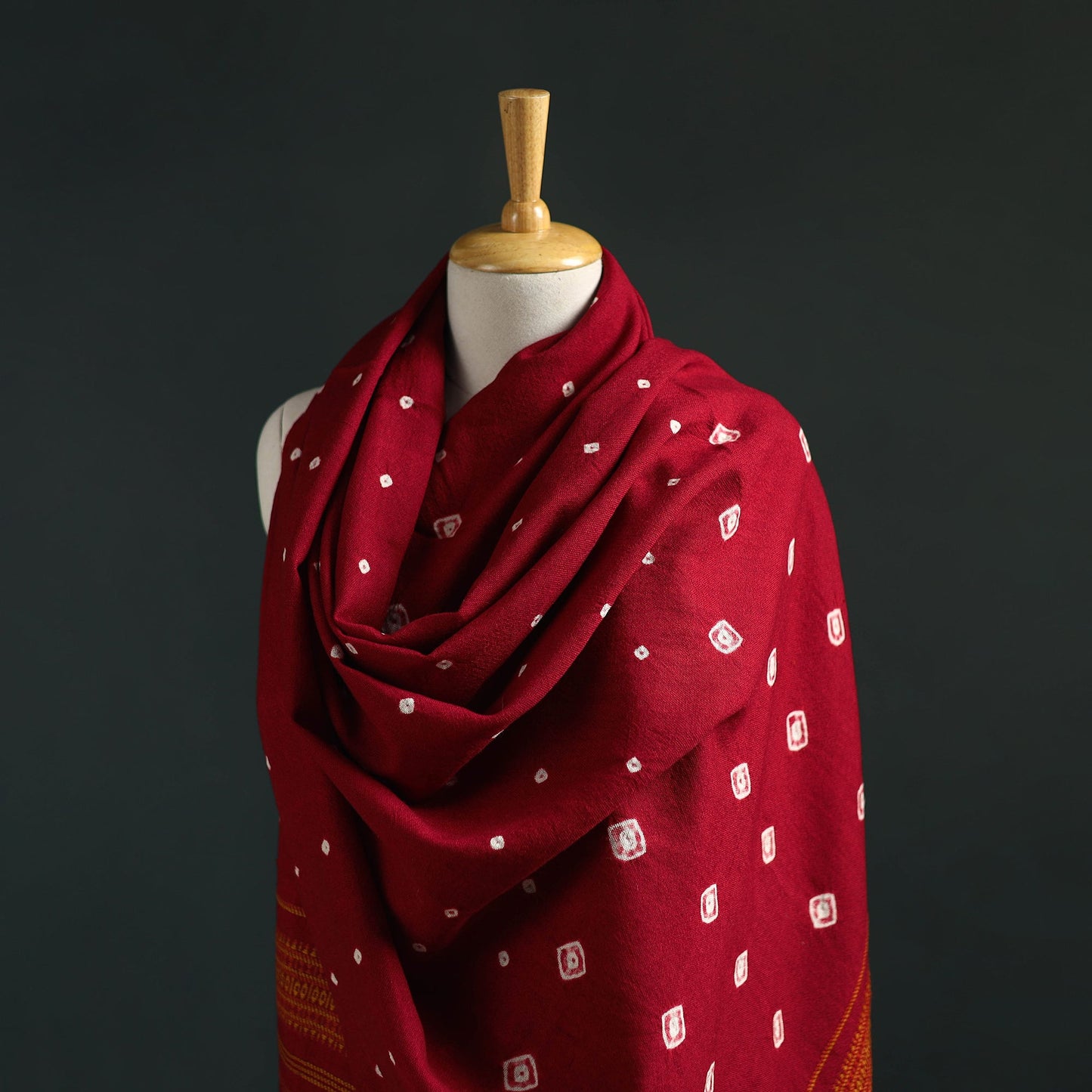 Kutch bandhani tie-dye handwoven merino wool shawl 30