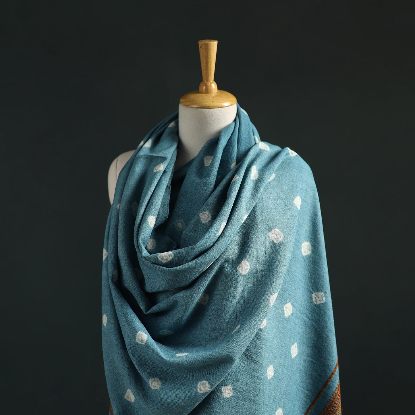 Kutch bandhani tie-dye handwoven merino wool shawl 31