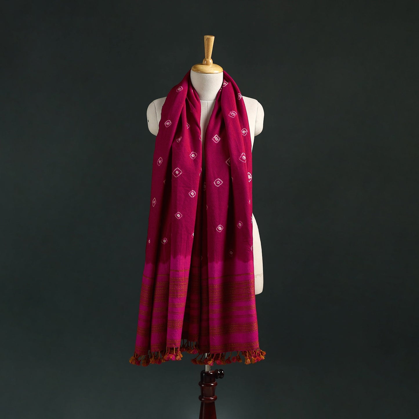 Kutch bandhani tie-dye handwoven merino wool shawl 33