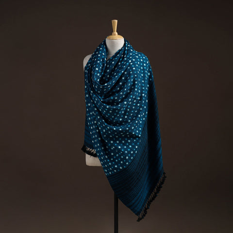 Kutch bhujodi handwoven merino wool bandhani tie-dye shawl