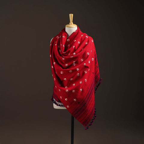 Kutch bhujodi handwoven merino wool bandhani tie-dye shawl