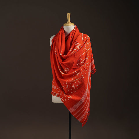 Kutch bhujodi handwoven merino wool bandhani tie-dye shawl