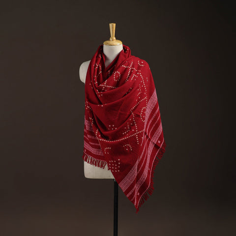 Kutch bhujodi handwoven merino wool bandhani tie-dye shawl