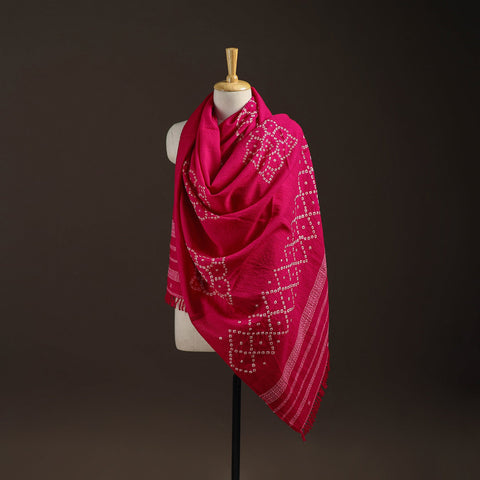 Kutch bhujodi handwoven merino wool bandhani tie-dye shawl