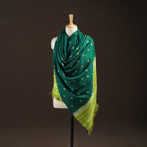 Kutch bhujodi handwoven merino wool bandhani tie-dye shawl