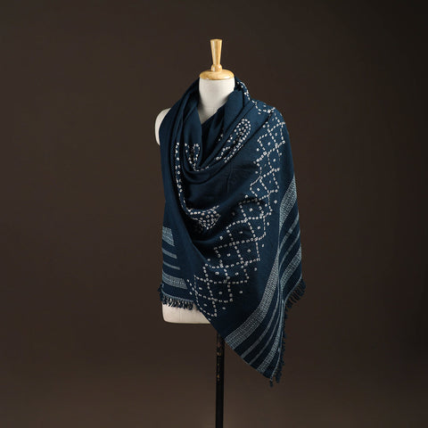Kutch bhujodi handwoven merino wool bandhani tie-dye shawl