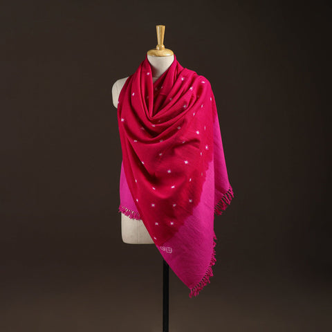Kutch bhujodi handwoven merino wool bandhani tie-dye shawl