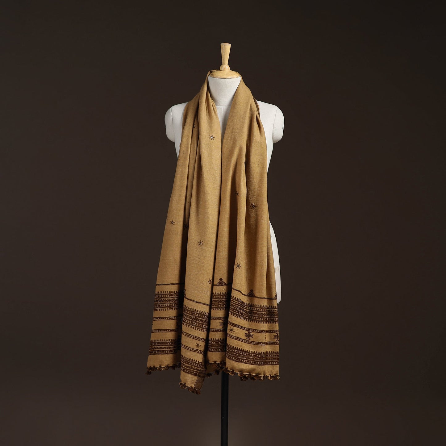 Kutch bhujodi handwoven mirror work acrylic wool shawl 22