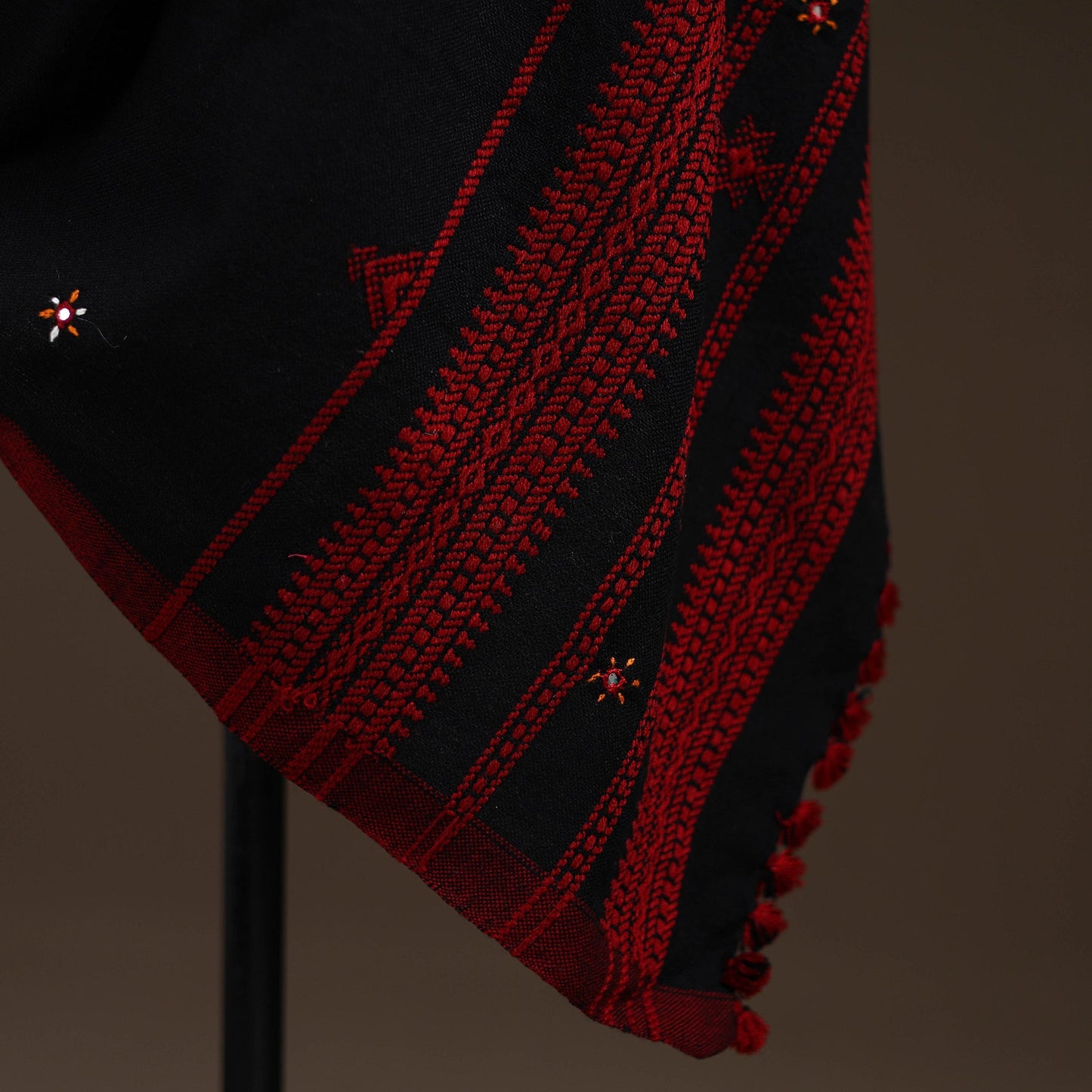 Kutch bhujodi handwoven mirror work acrylic wool shawl 23