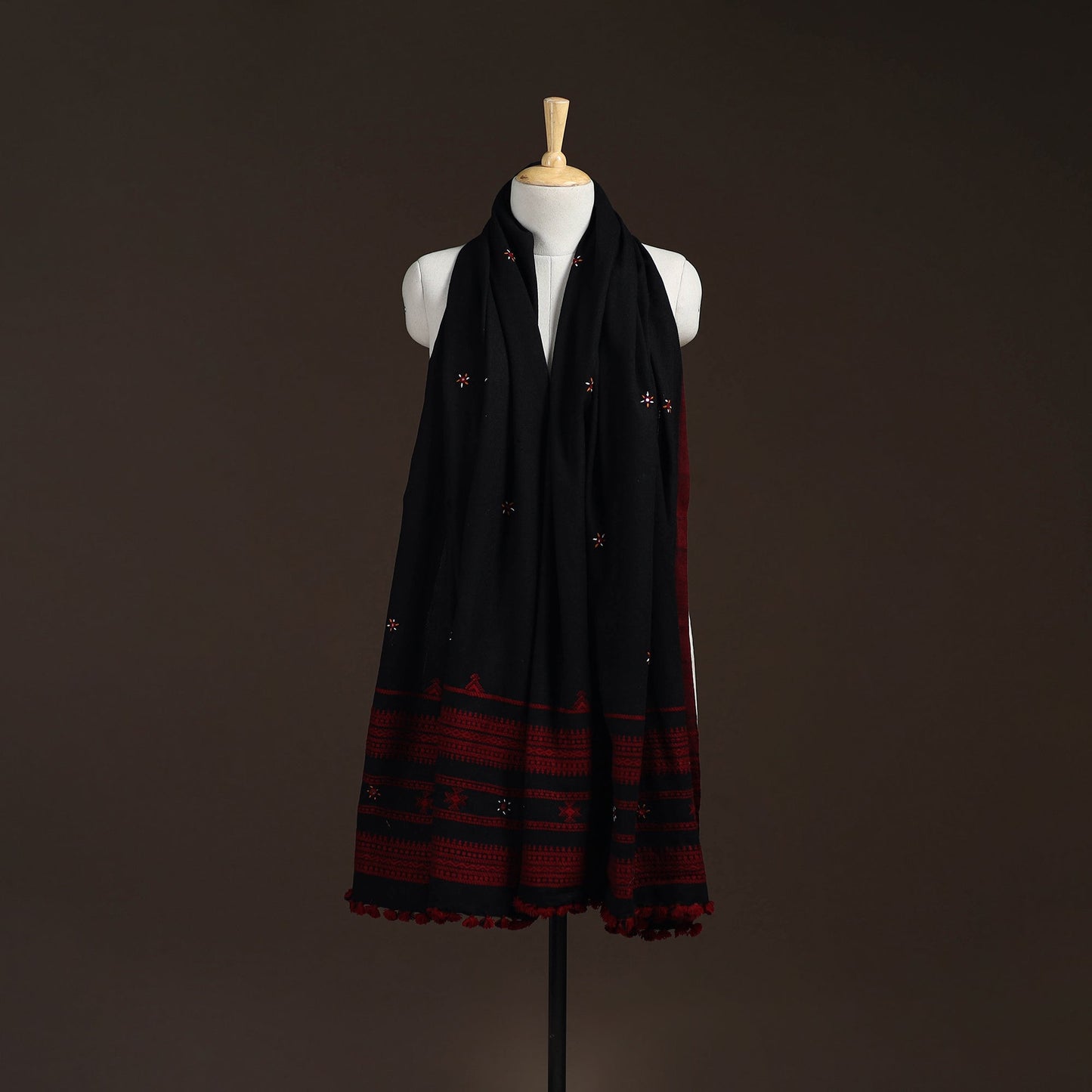 Kutch bhujodi handwoven mirror work acrylic wool shawl 23