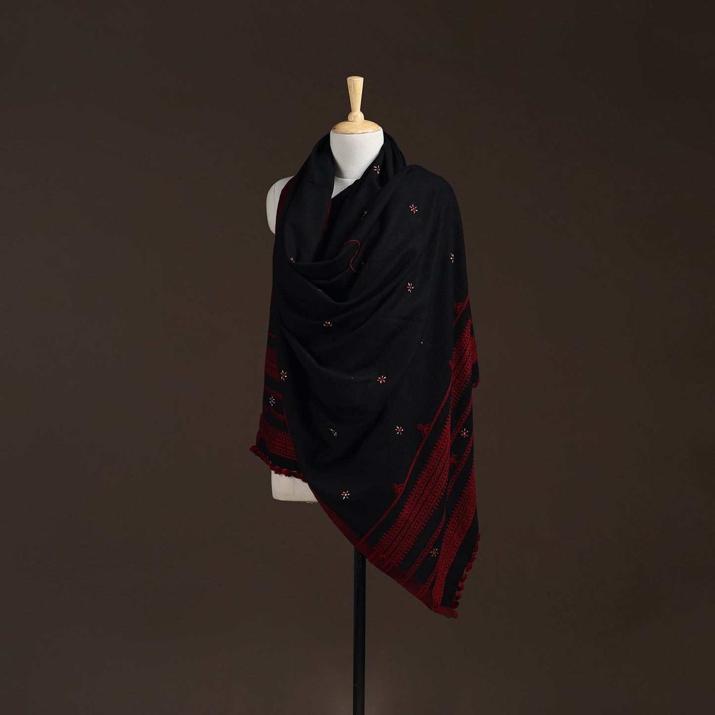 Kutch bhujodi handwoven mirror work acrylic wool shawl 23