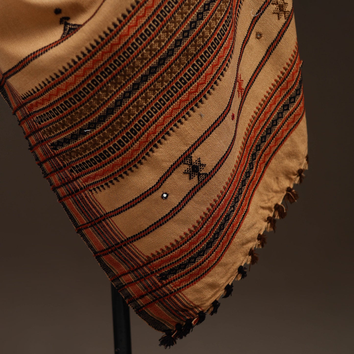 Kutch bhujodi handwoven mirror work acrylic wool shawl 29