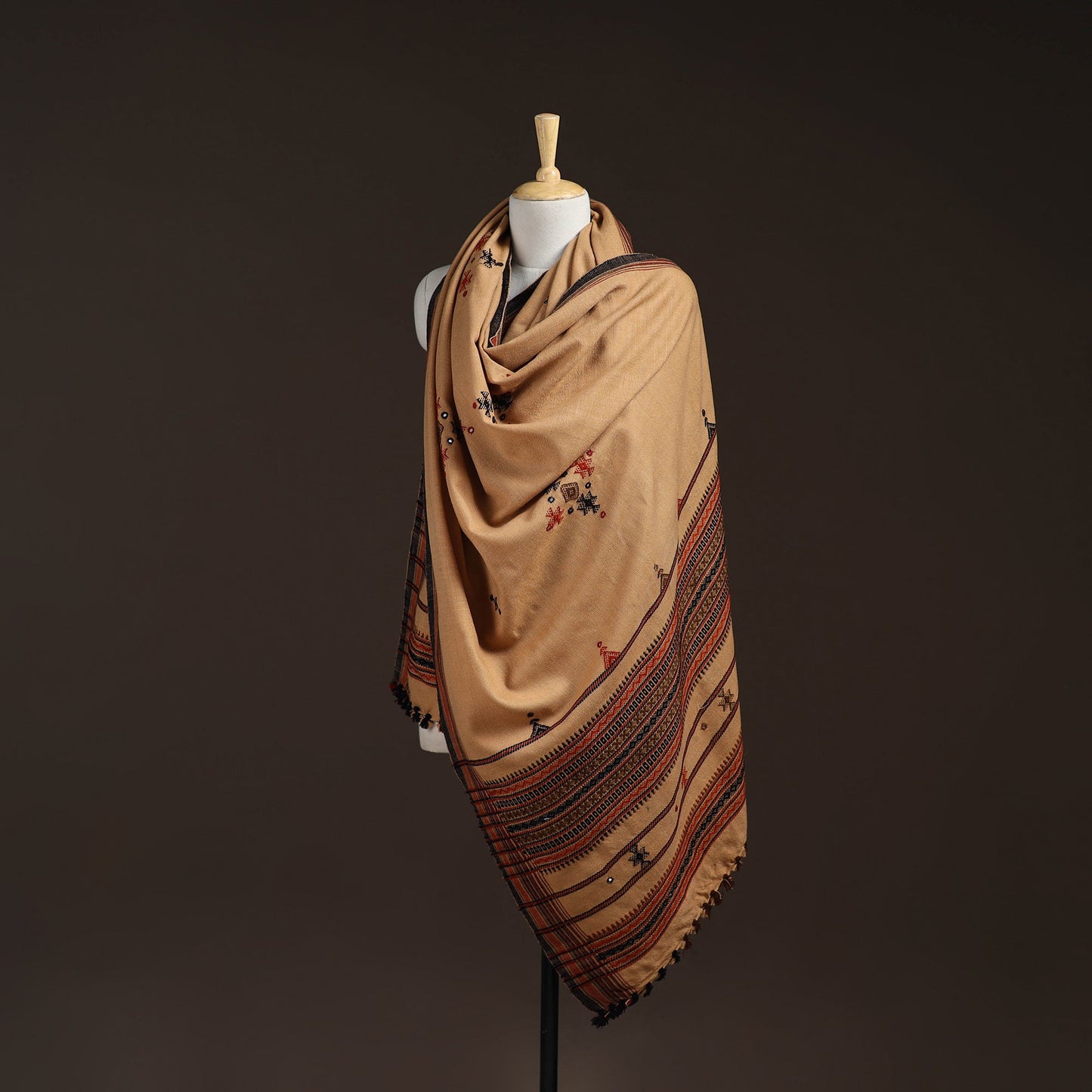 Kutch bhujodi handwoven mirror work acrylic wool shawl 29