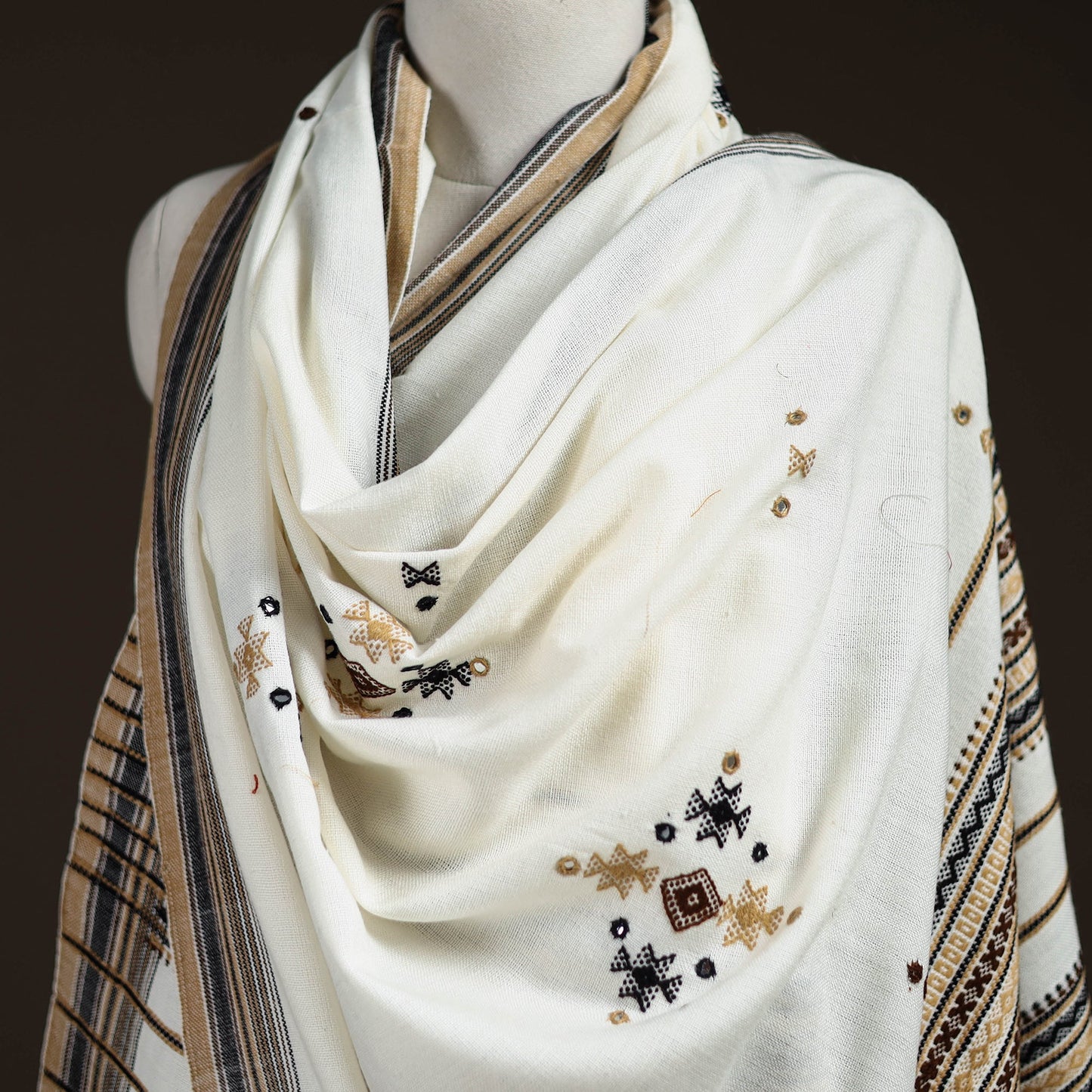 Kutch bhujodi handwoven mirror work acrylic wool shawl 30