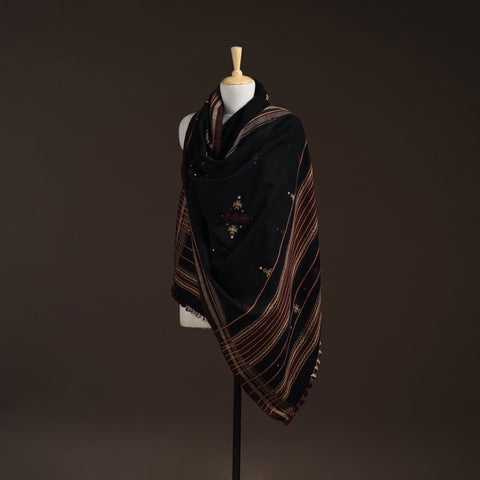 Kutch bhujodi handwoven mirror work acrylic wool shawl 31