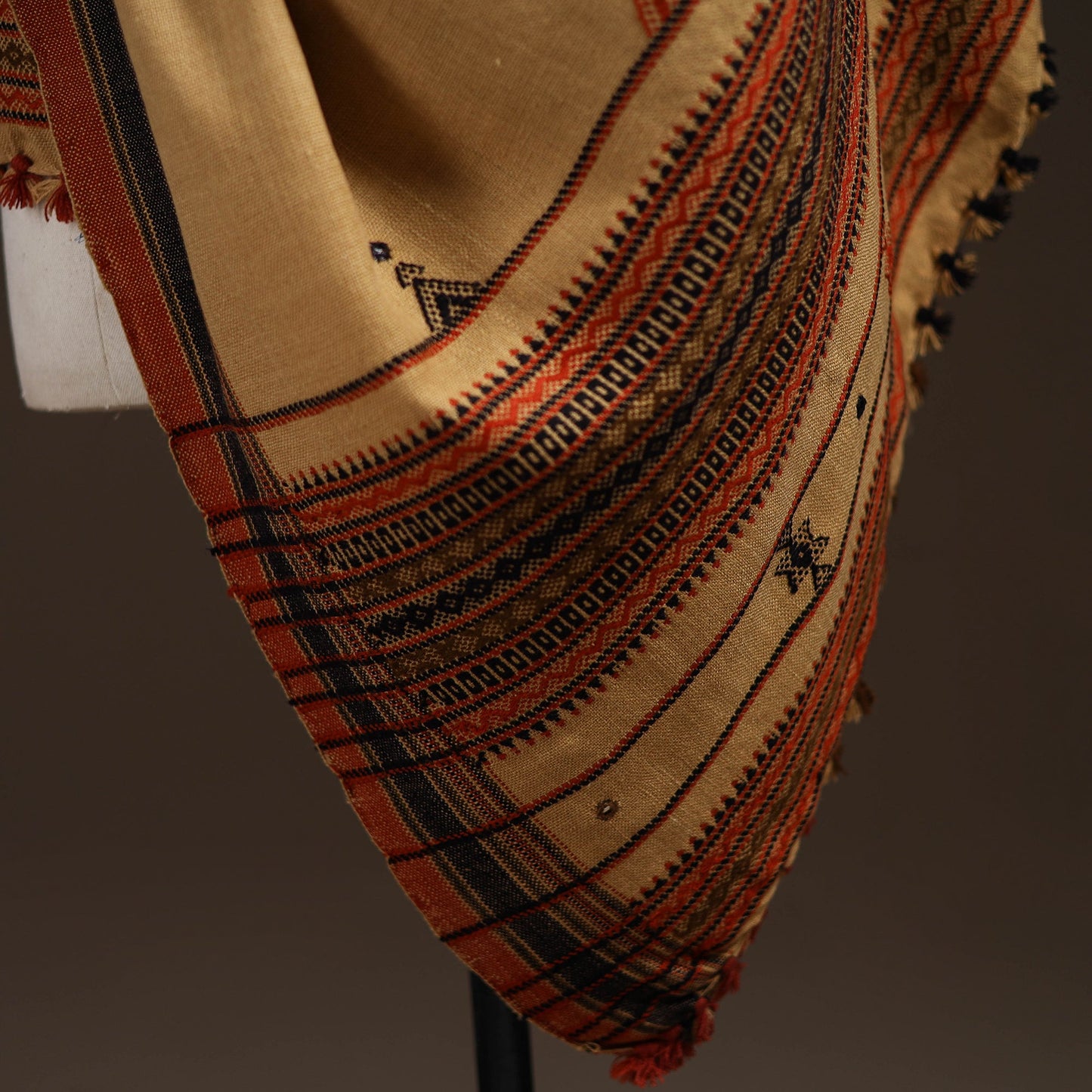 Kutch bhujodi handwoven mirror work acrylic wool shawl 32