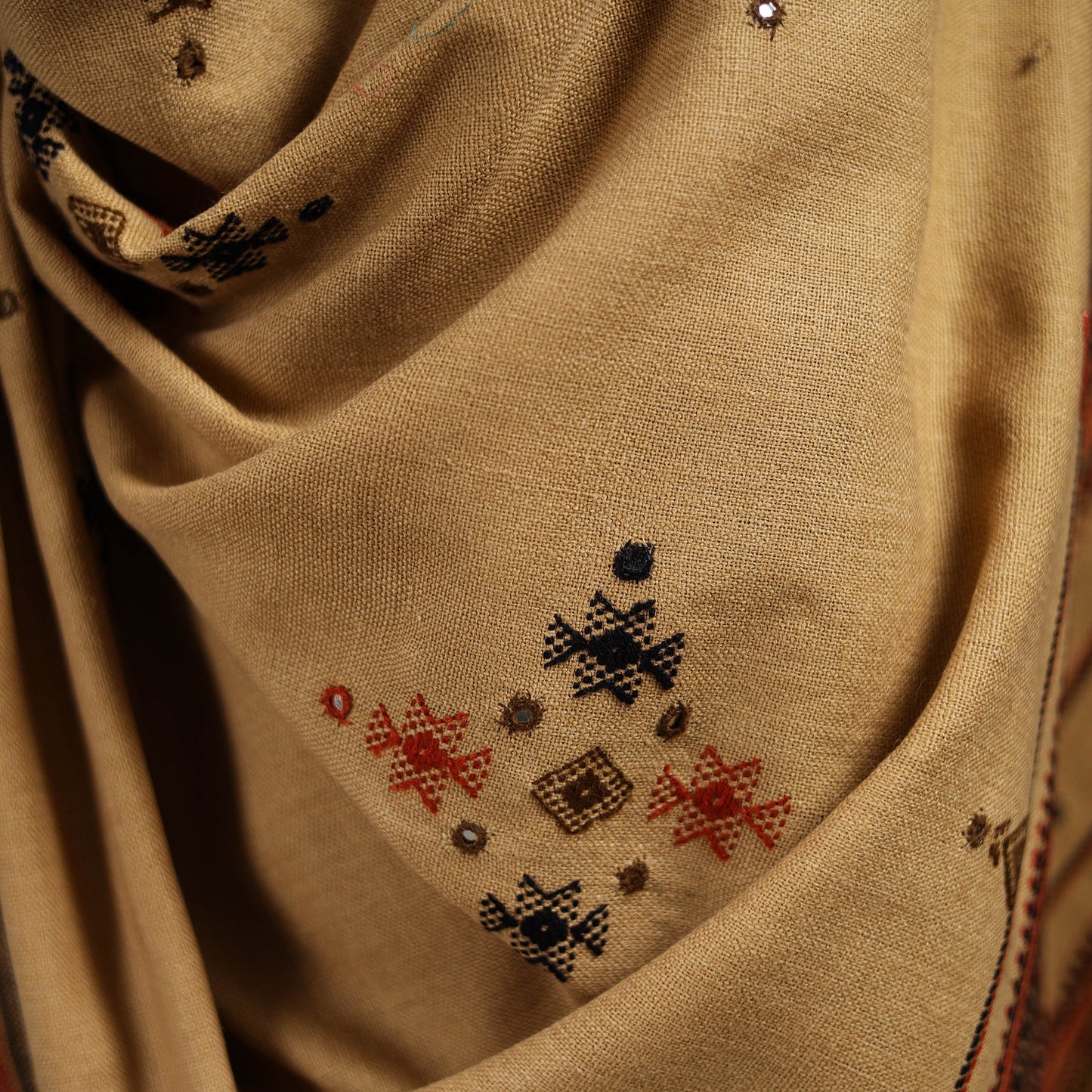 Kutch bhujodi handwoven mirror work acrylic wool shawl 32