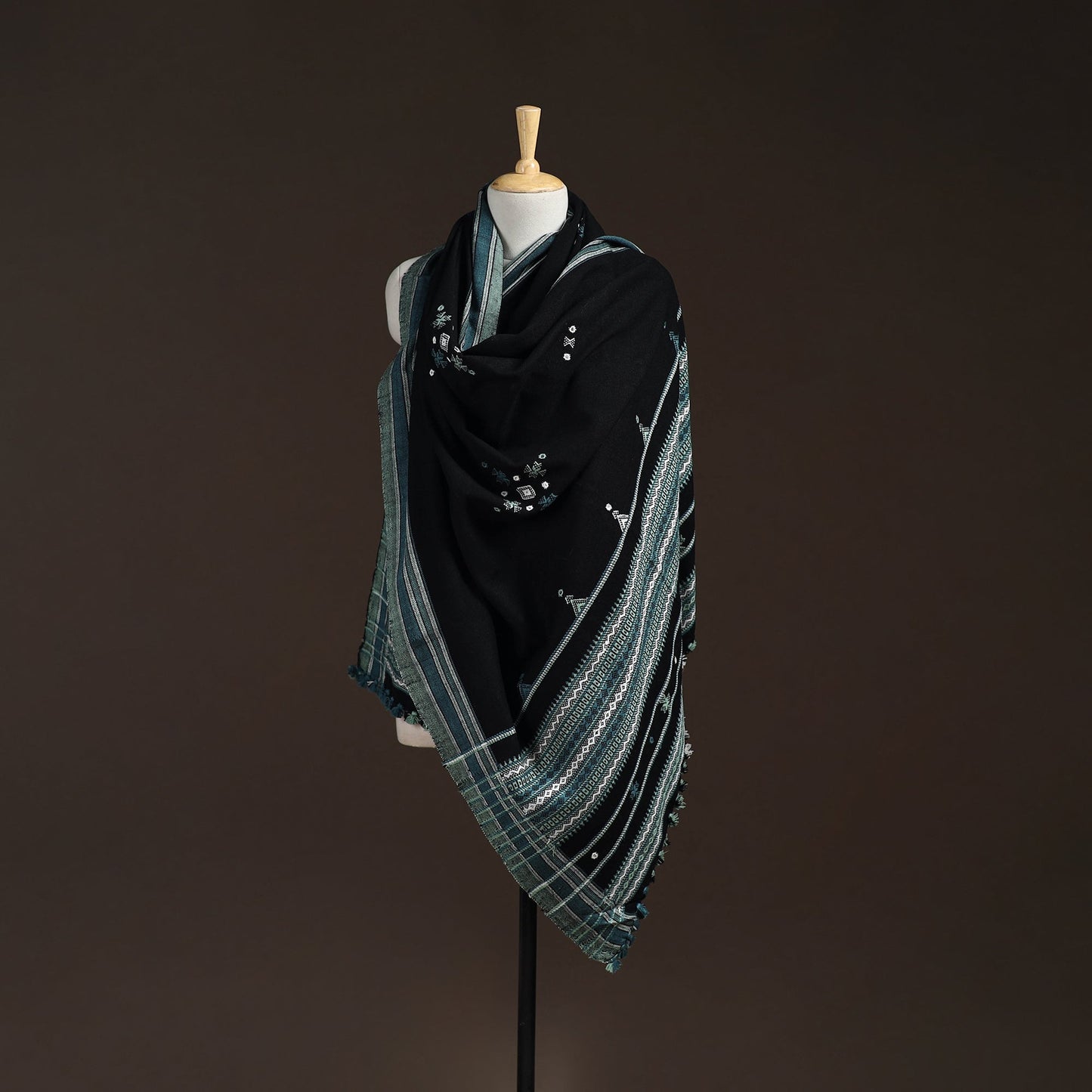 Kutch bhujodi handwoven mirror work acrylic wool shawl 34