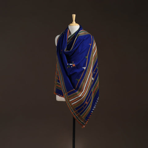 Kutch bhujodi handwoven mirror work acrylic wool shawl 35